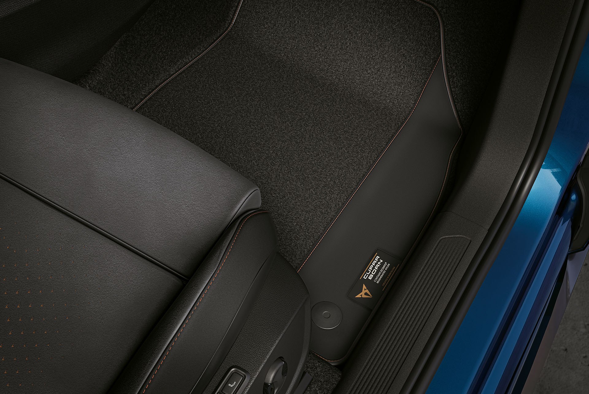 CUPRA Born interior view of the premium floor mats