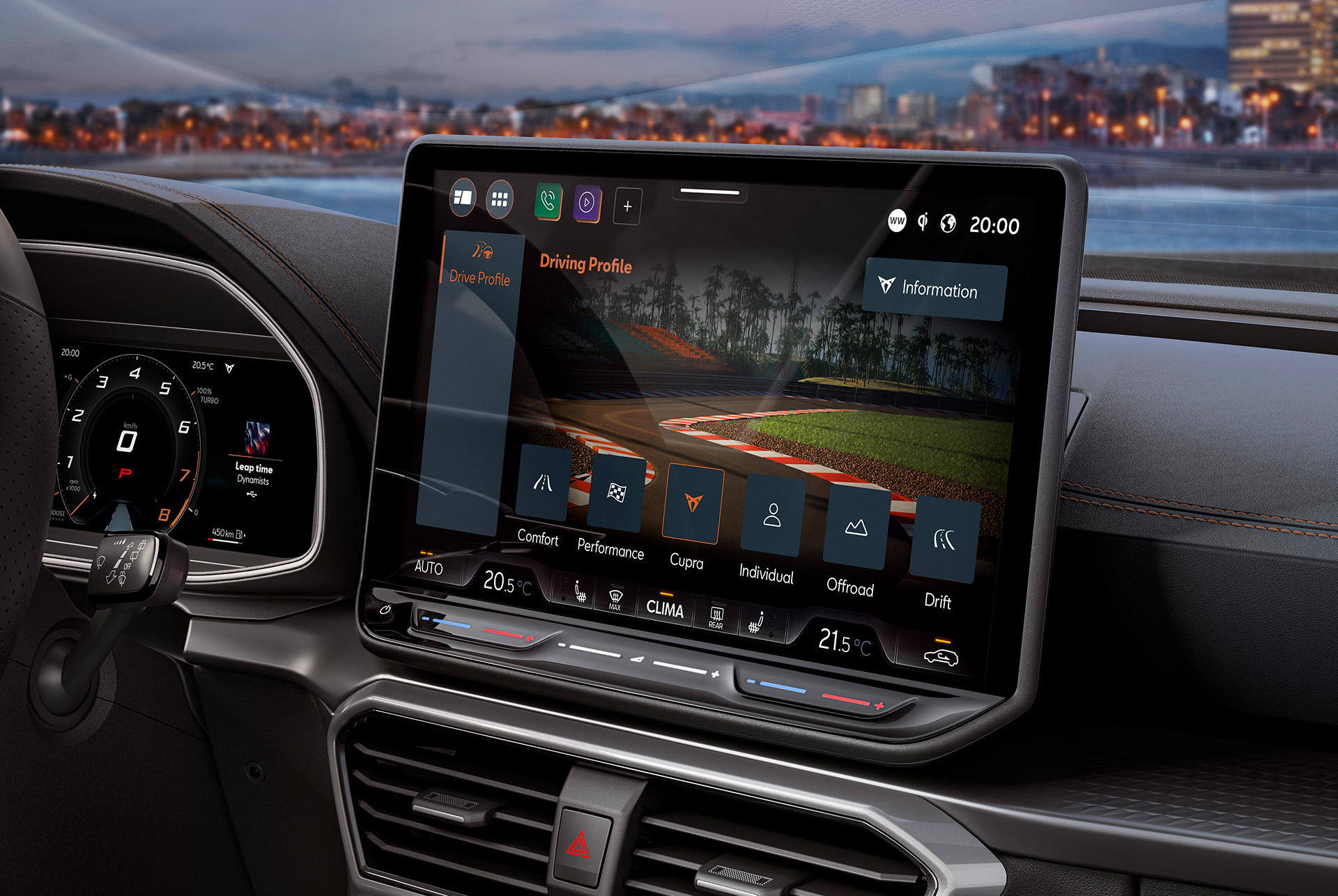 Dashboard view of the CUPRA Formentor 2025 and skyline.