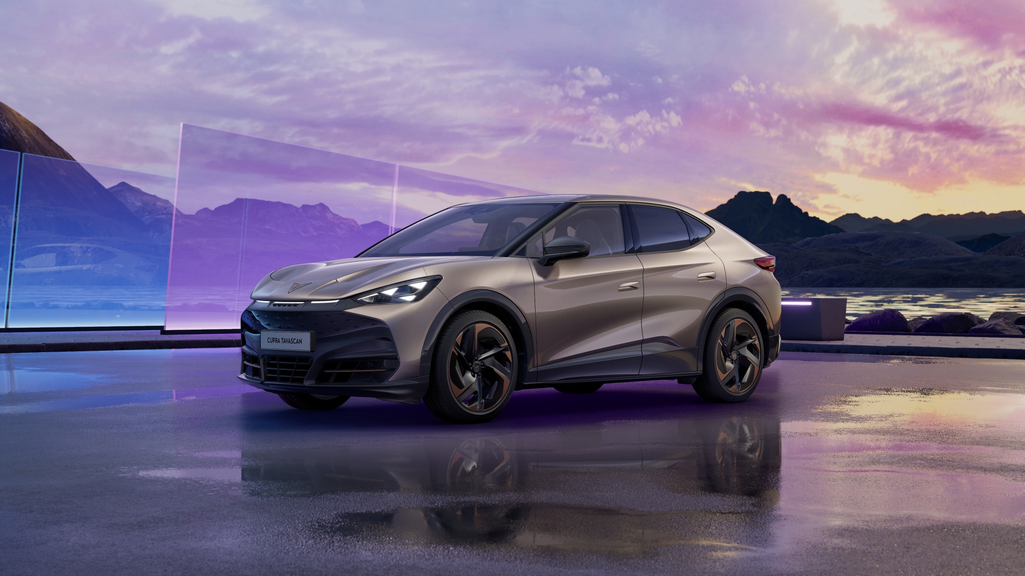 En CUPRA Tavascan som hænger i luften.